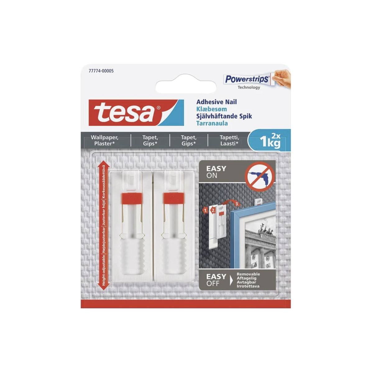 Tesa klæbekrog 1kg 2 stk. Justerbar